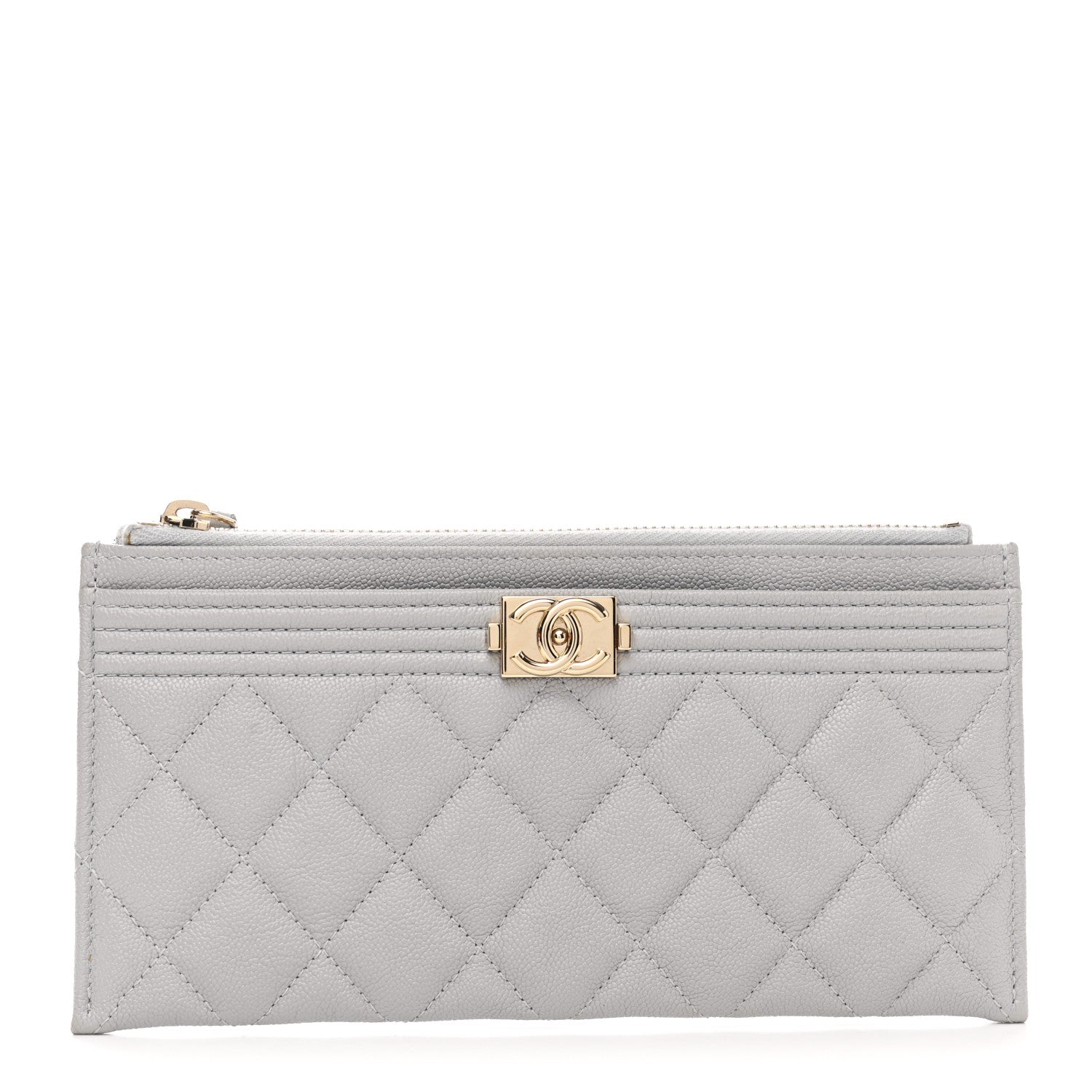 Chanel Caviar Quilted Classic Zip Boy Pouch Grey 1 of 8