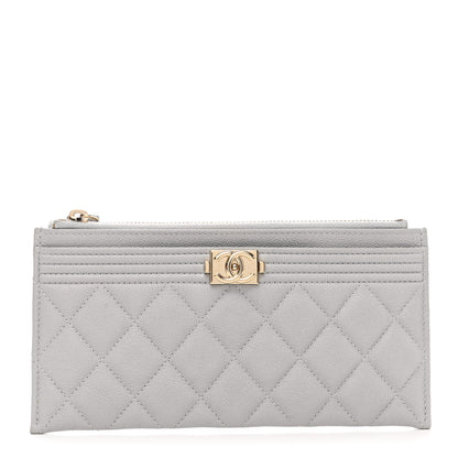 Chanel Caviar Quilted Classic Zip Boy Pouch Grey 1 of 8