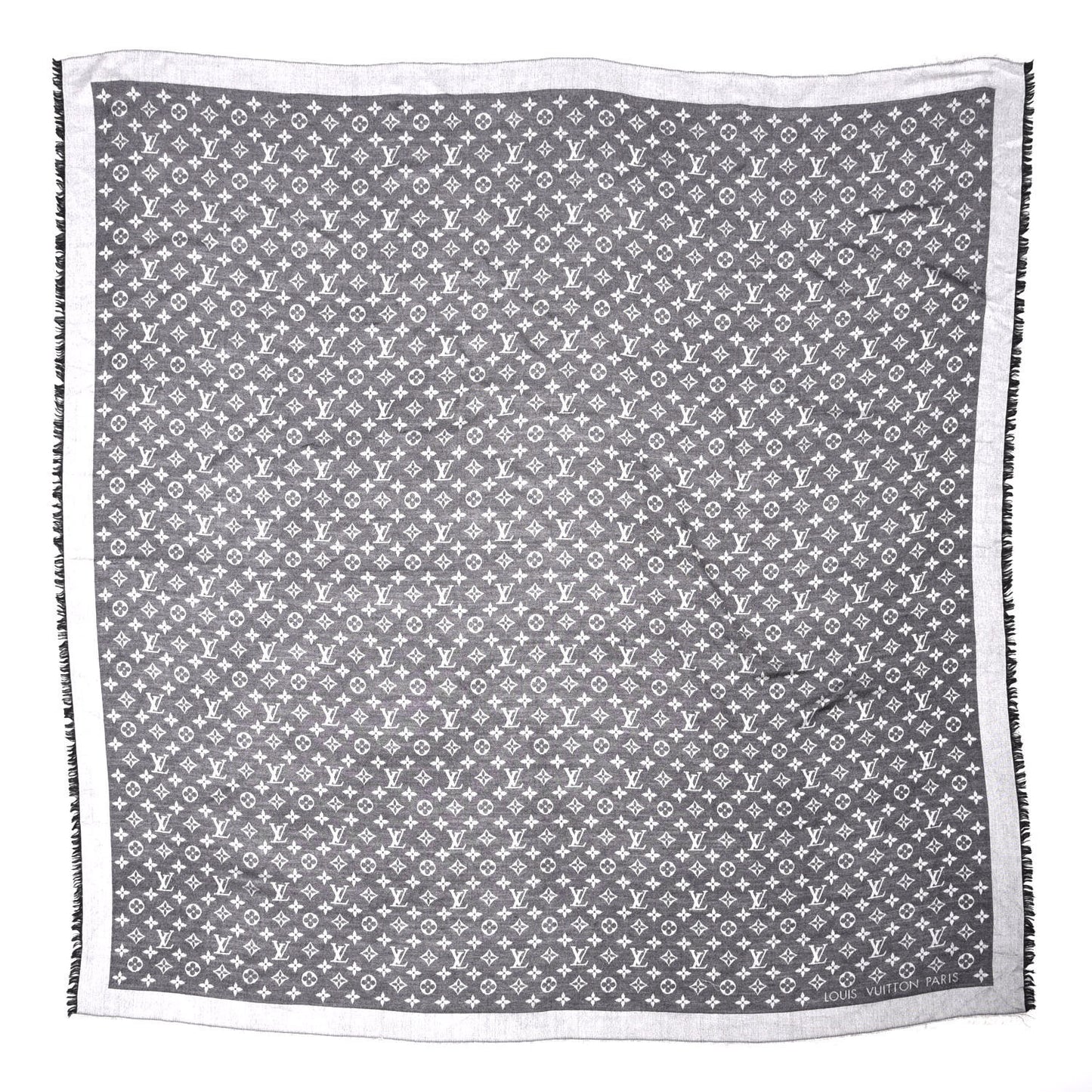 Silk Wool Monogram Denim Shawl Black