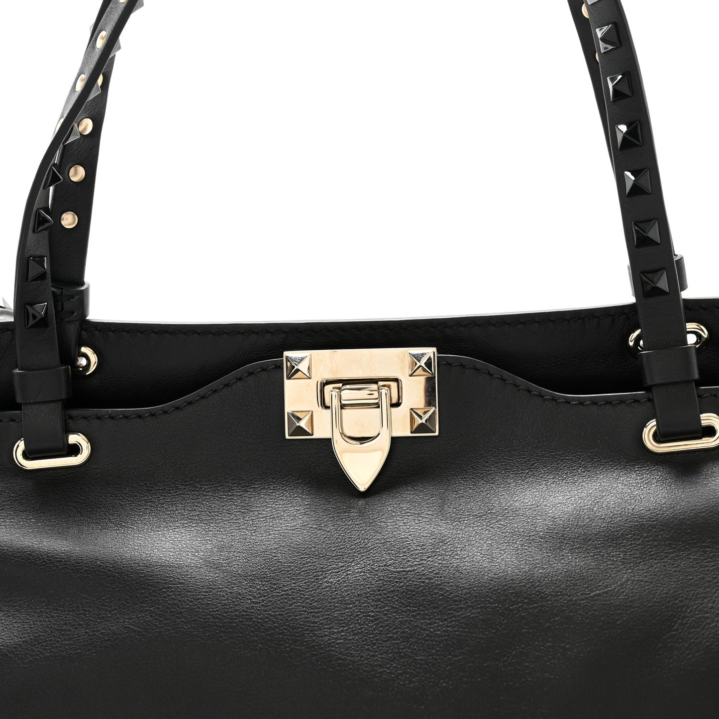 Vitello Monochrome Medium Rockstud Tote Black Light Ivory