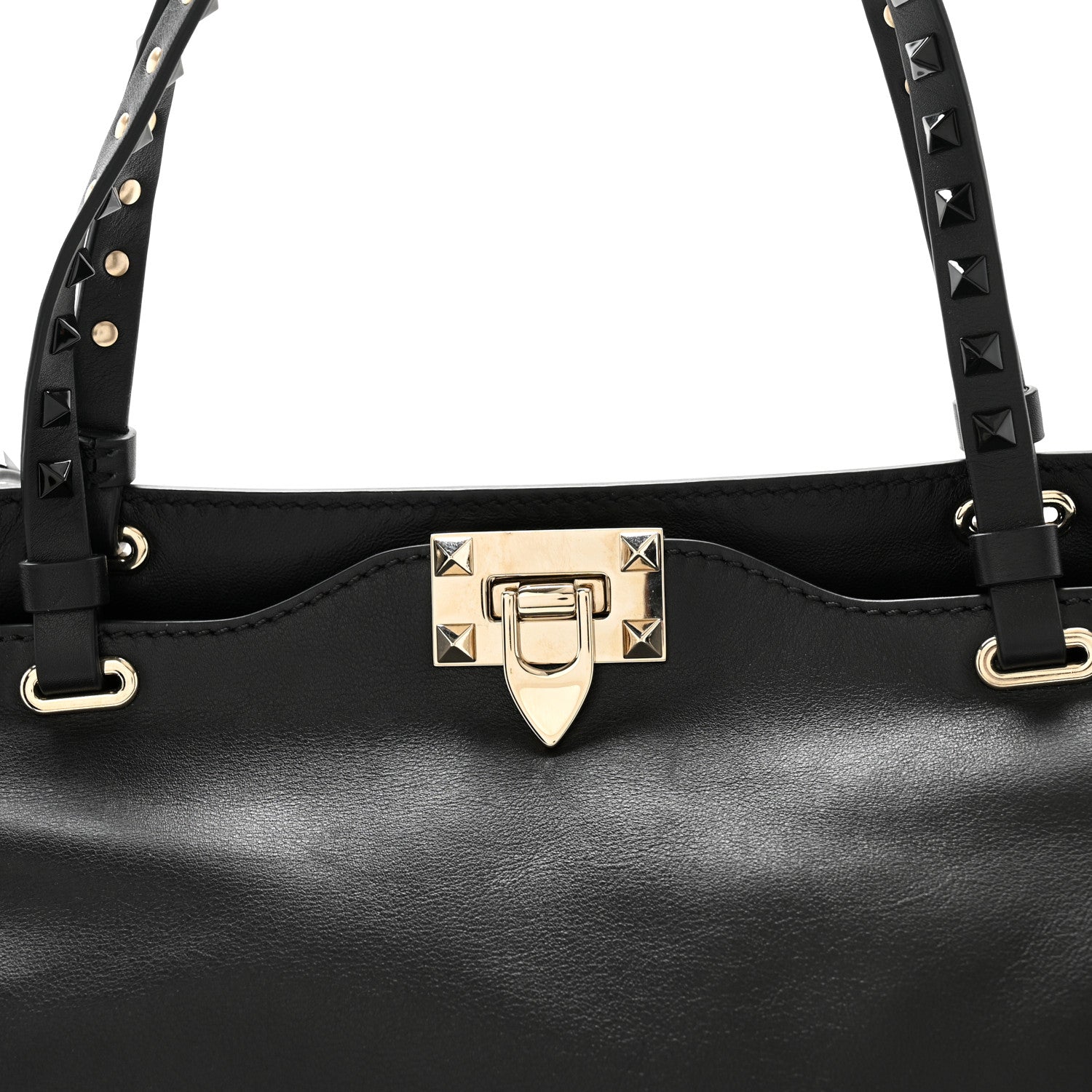 Valentino Garavani Vitello Monochrome Medium Rockstud Tote Black Light Ivory 7 of 9