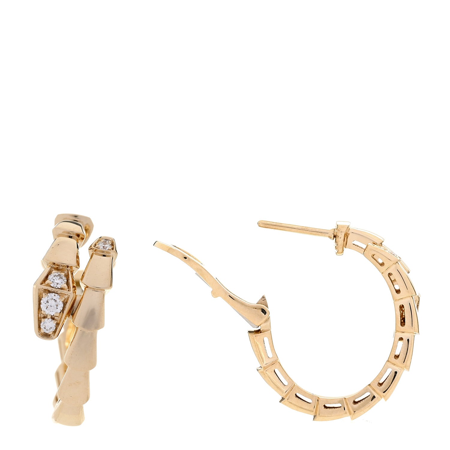 Bulgari 18K Yellow Gold Diamond Serpenti Viper Hoop Earrings 1 of 5