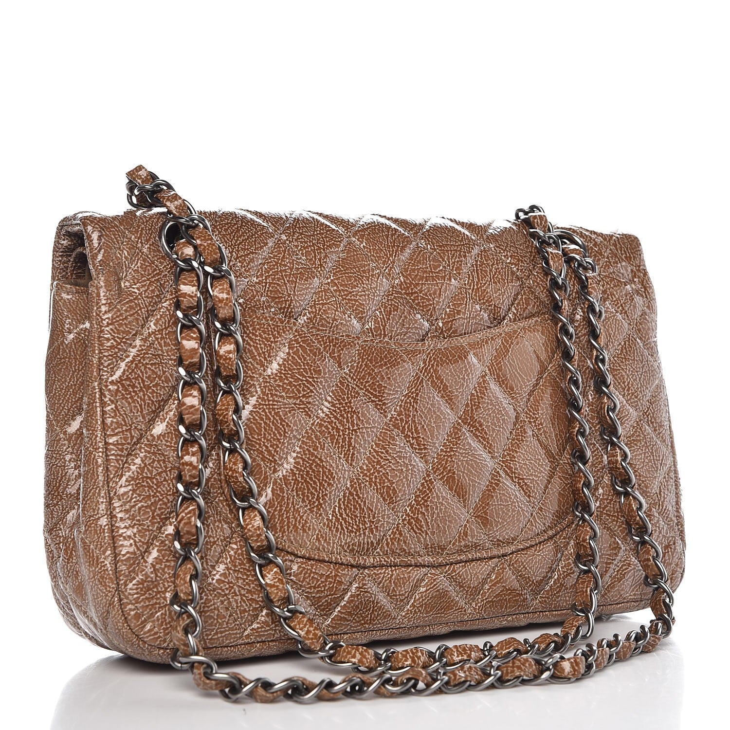 Chanel Crinkled Patent Quilted Medium Double Flap Beige 4 of 8