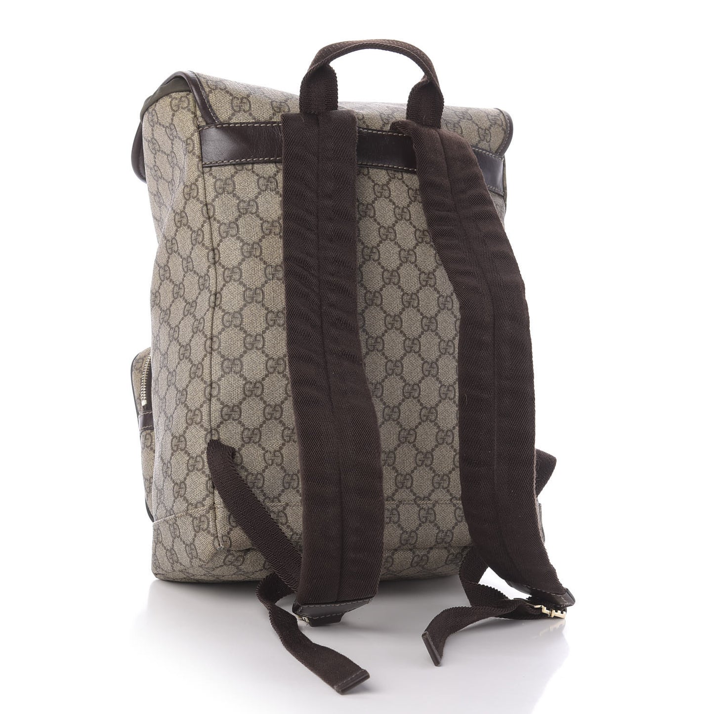 GG Supreme Monogram Medium Single Buckle Rucksack Backpack Beige Ebony Brown