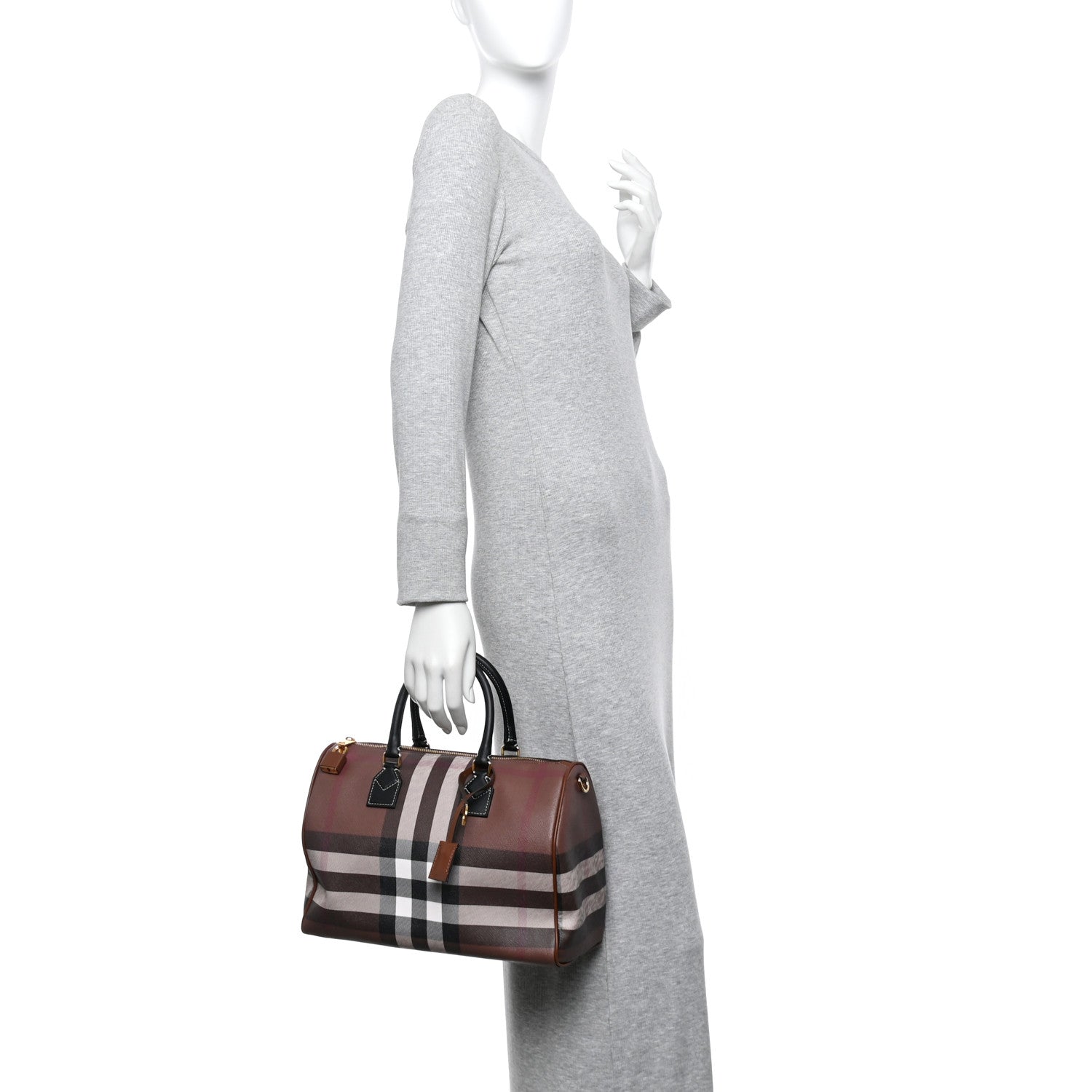 Burberry E-canvas Check Bowling Bag Dark Birch Brown 2 of 14
