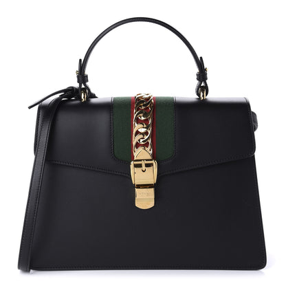 Gucci Calfskin Medium Sylvie Top Handle Bag Black 1 of 11