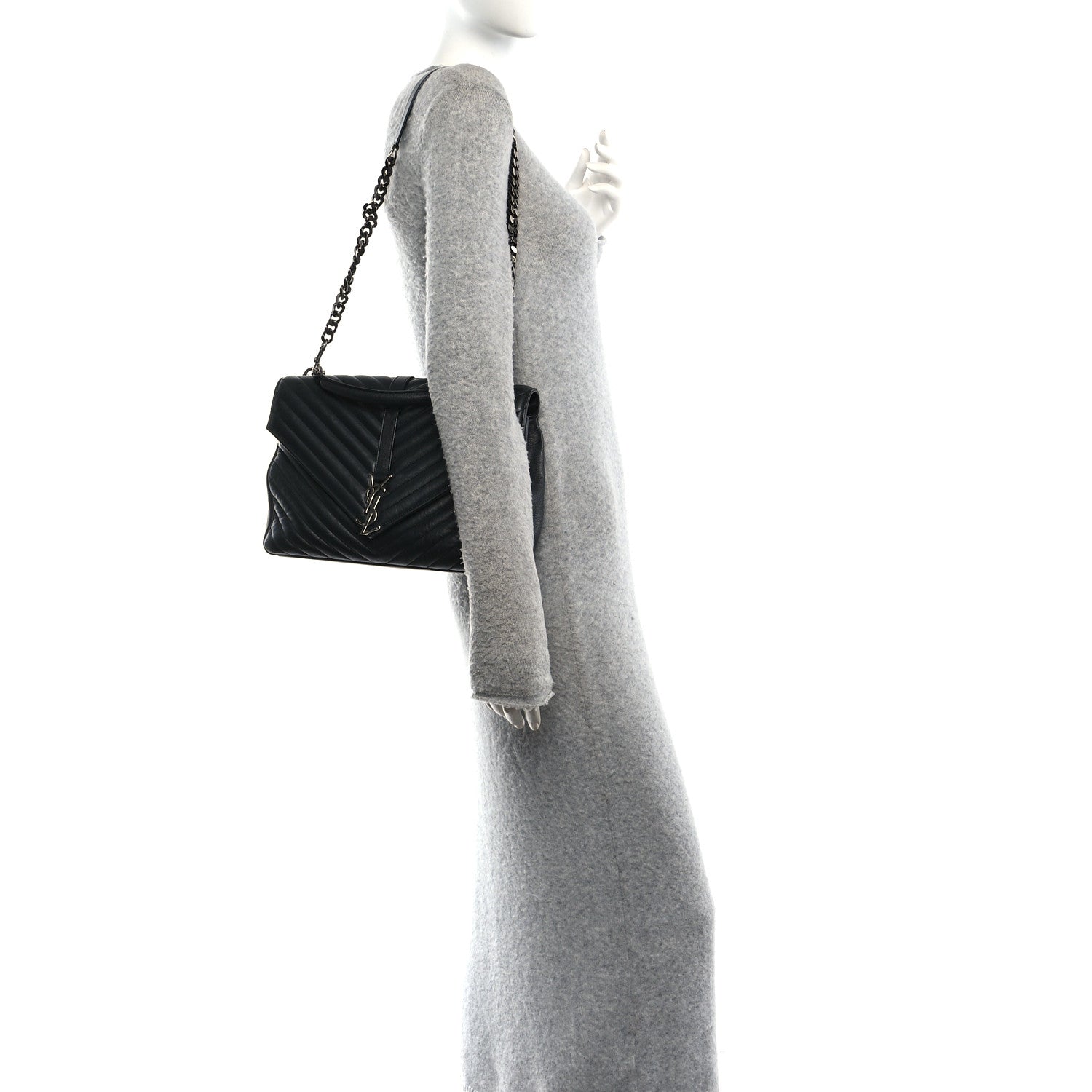 Saint Laurent Sheepskin Matelasse Chevron Monogram Large College Satchel Black 2 of 12