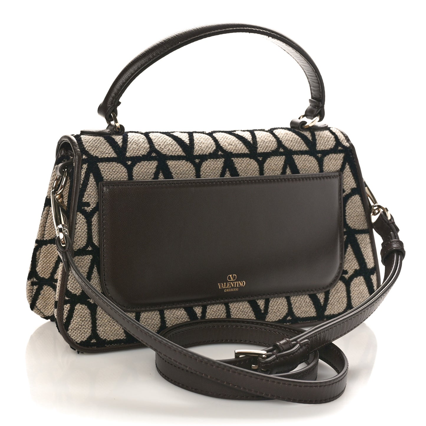 Toile Iconographe Goatskin VLogo Small Loco Top Handle Bag Naturale Black Fondant