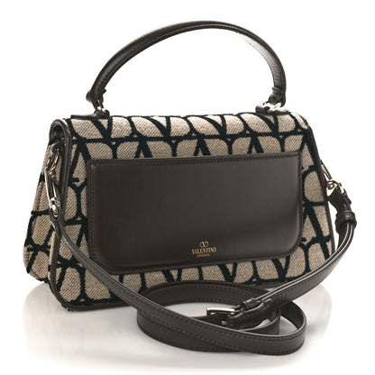 Valentino Garavani Toile Iconographe Goatskin VLogo Small Loco Top Handle Bag Naturale Black Fondant 3 of 7