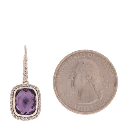 David Yurman Sterling Silver Diamond Amethyst Noblesse Drop Earrings 2 of 4