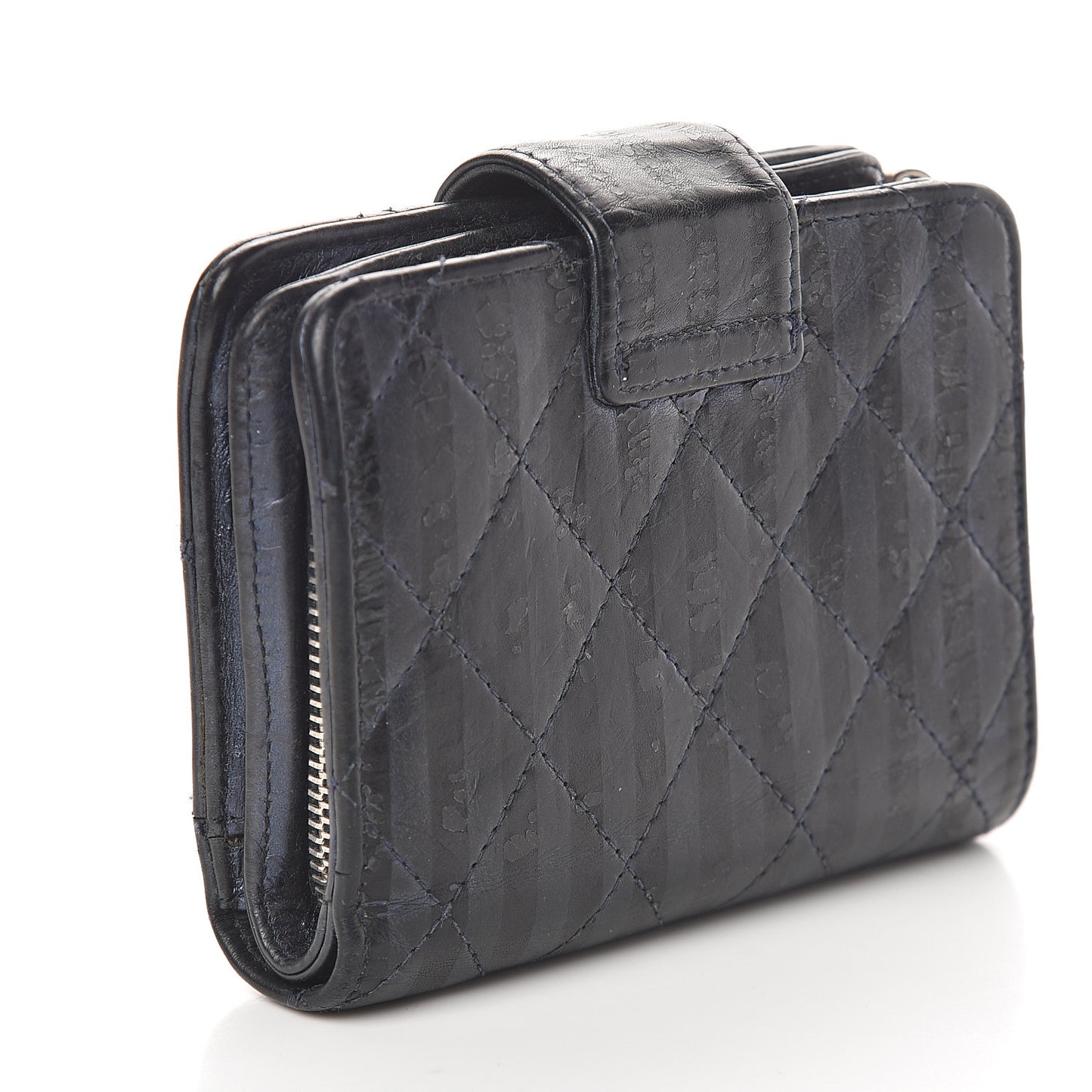 Aged Calfskin Striped Reissue Compact Wallet Black