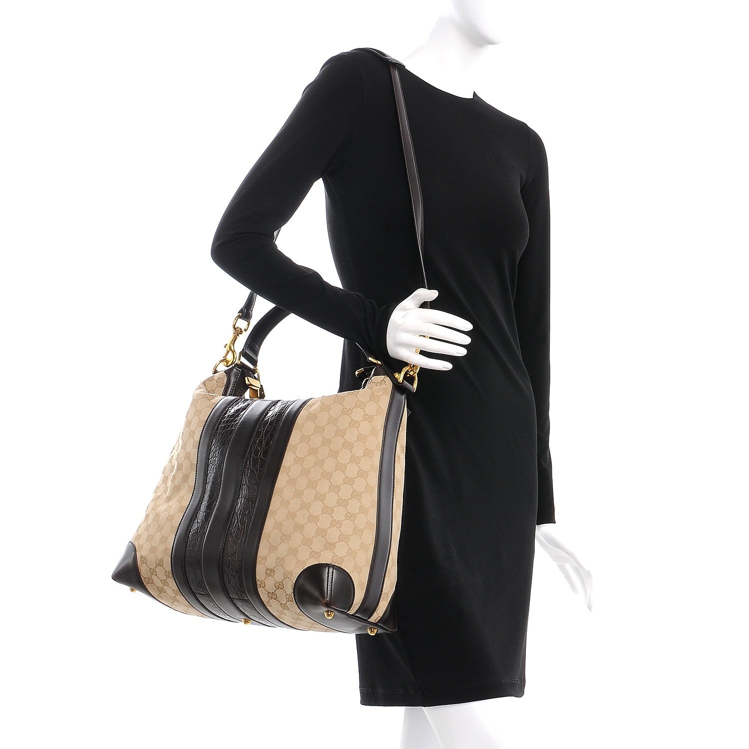 Gucci Monogram Crocodile Web Medium Secret Hobo Dark Brown 2 of 10