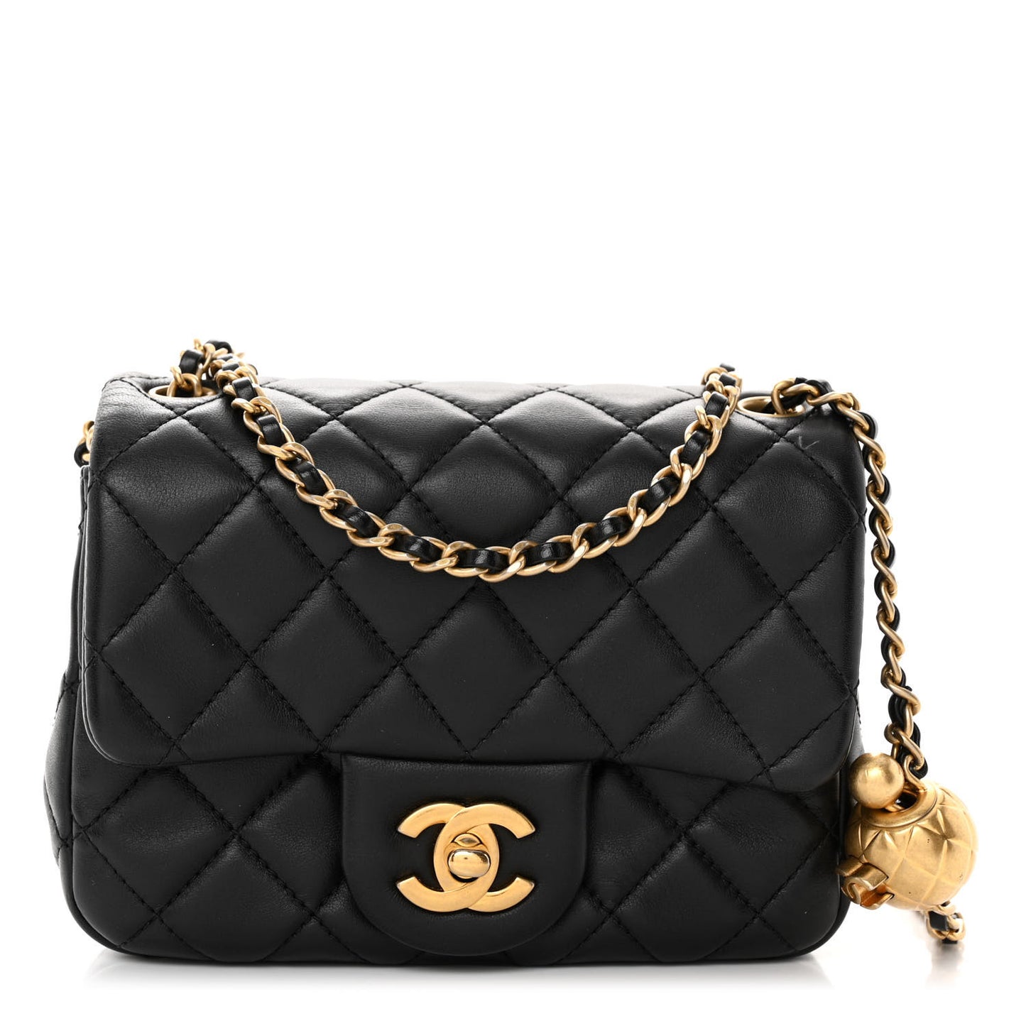 Lambskin Quilted Mini Pearl Crush Flap Black
