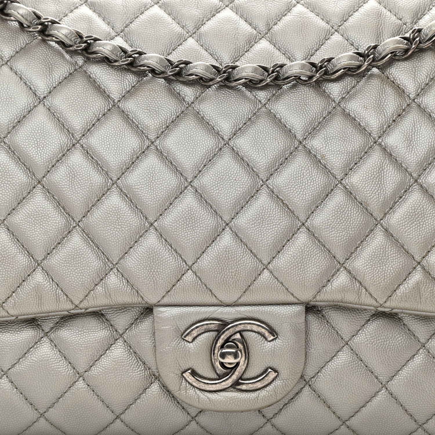 Chanel Metallic Caviar Quilted XXL Travel Flap Bag Silver 8 of 11