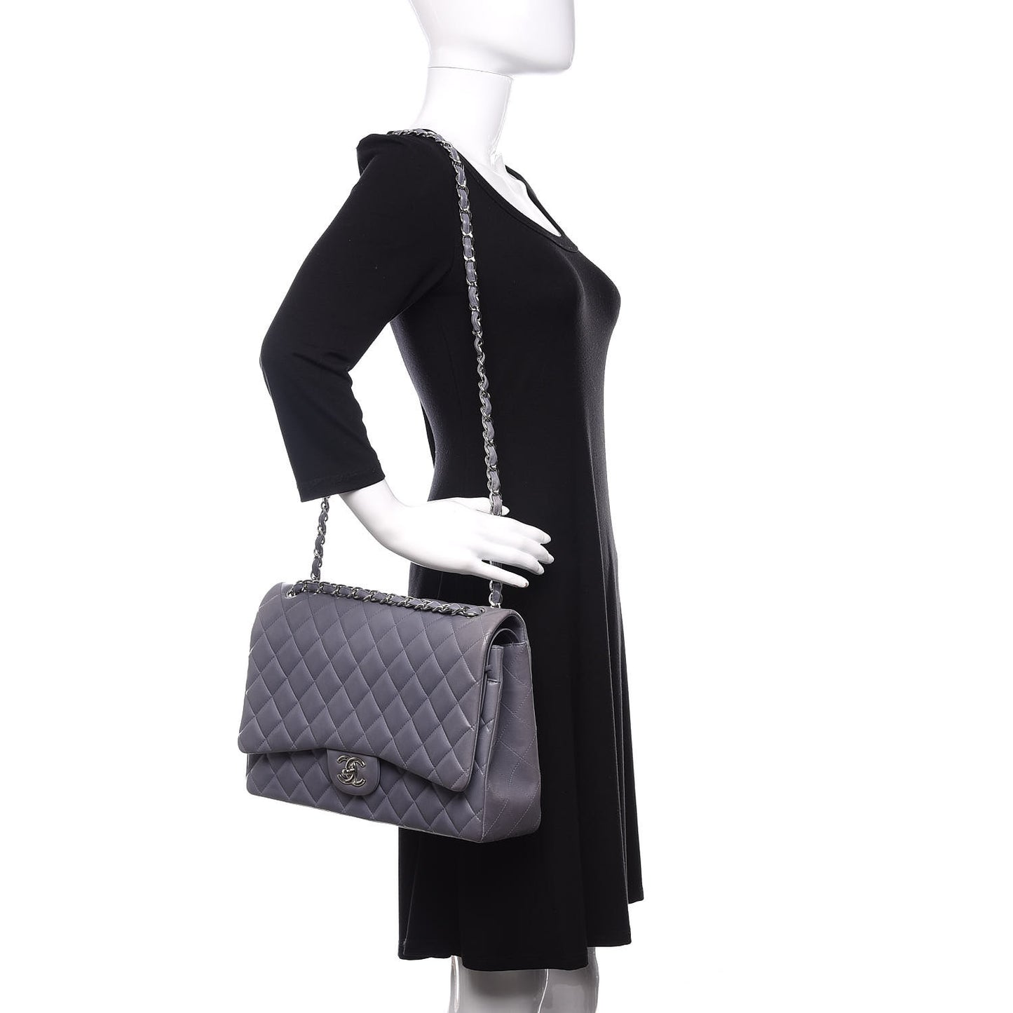Lambskin Quilted Maxi Double Flap Light Blue