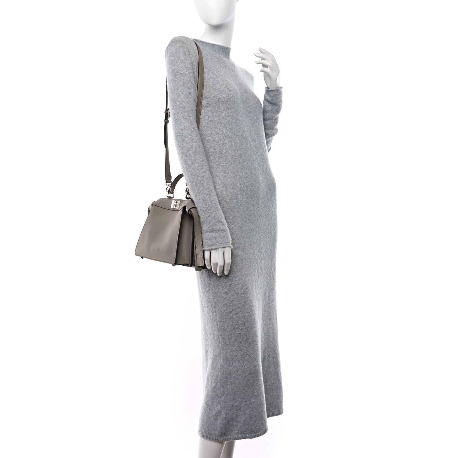 Fendi Vitello Seta Shiny Nappa Logo Embossed Laces Small Peekaboo I SEE U Satchel Tortora 2 of 10