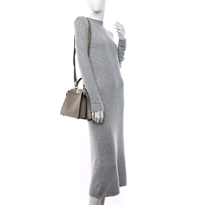 Fendi Vitello Seta Shiny Nappa Logo Embossed Laces Small Peekaboo I SEE U Satchel Tortora 2 of 10