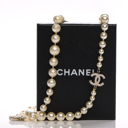 Chanel Graduated Pearl Crystal CC Long Necklace Light Gold 9 of 9