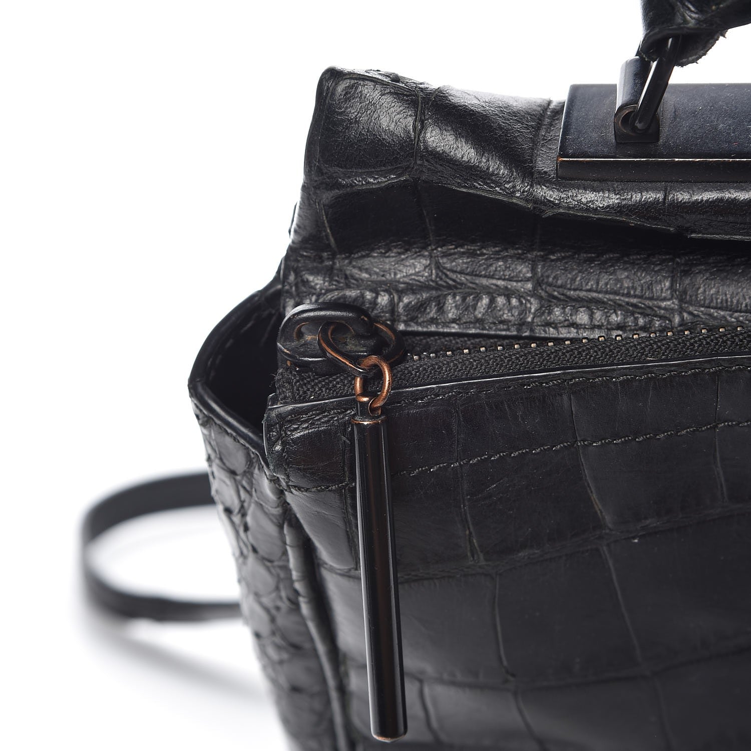 3.1 Phillip Lim 3.1 Calfskin Crocodile Embossed Small Ryder Satchel Tote Bag Black 8 of 12
