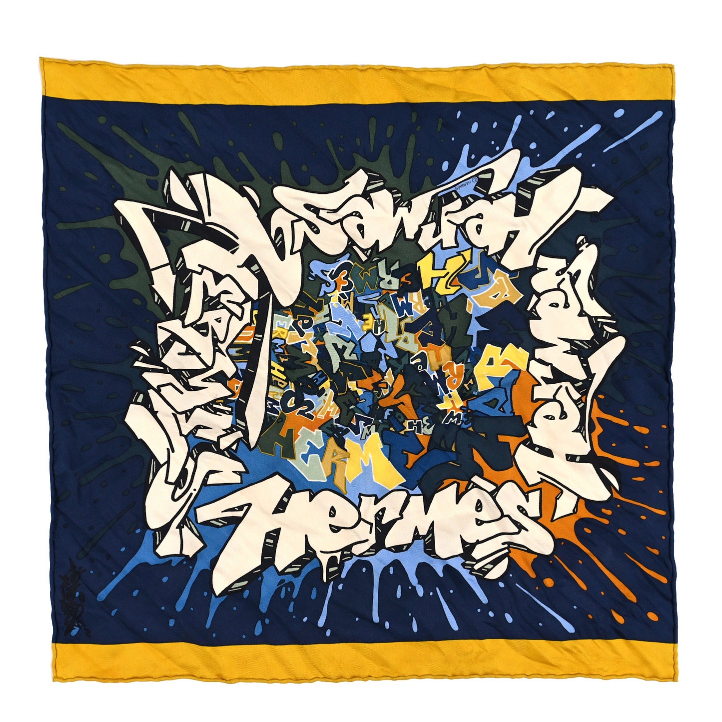 Silk Gavroche Graff Pocket Square Scarf Marine