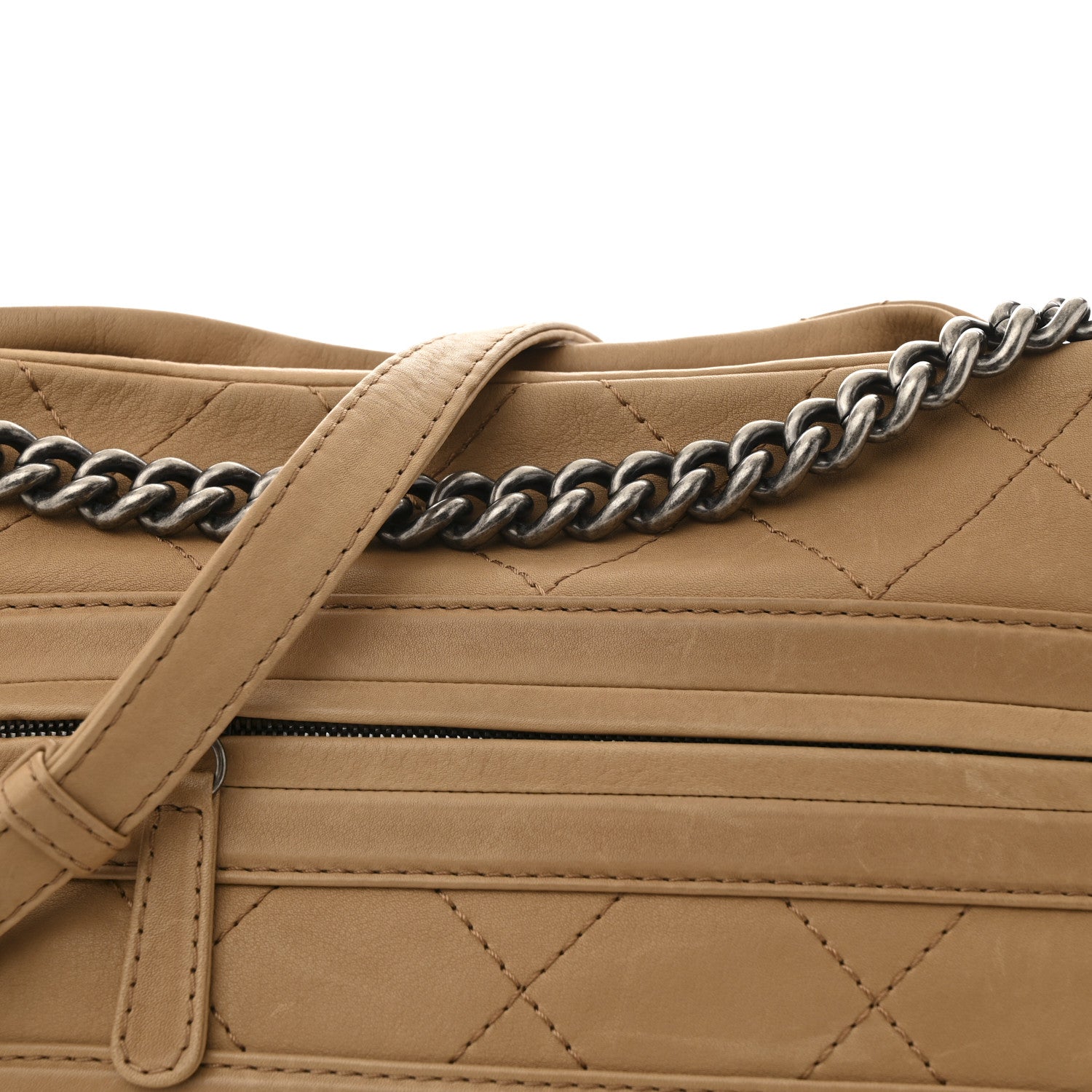Chanel Calfskin Stitched Double Zip Hobo Beige 8 of 15