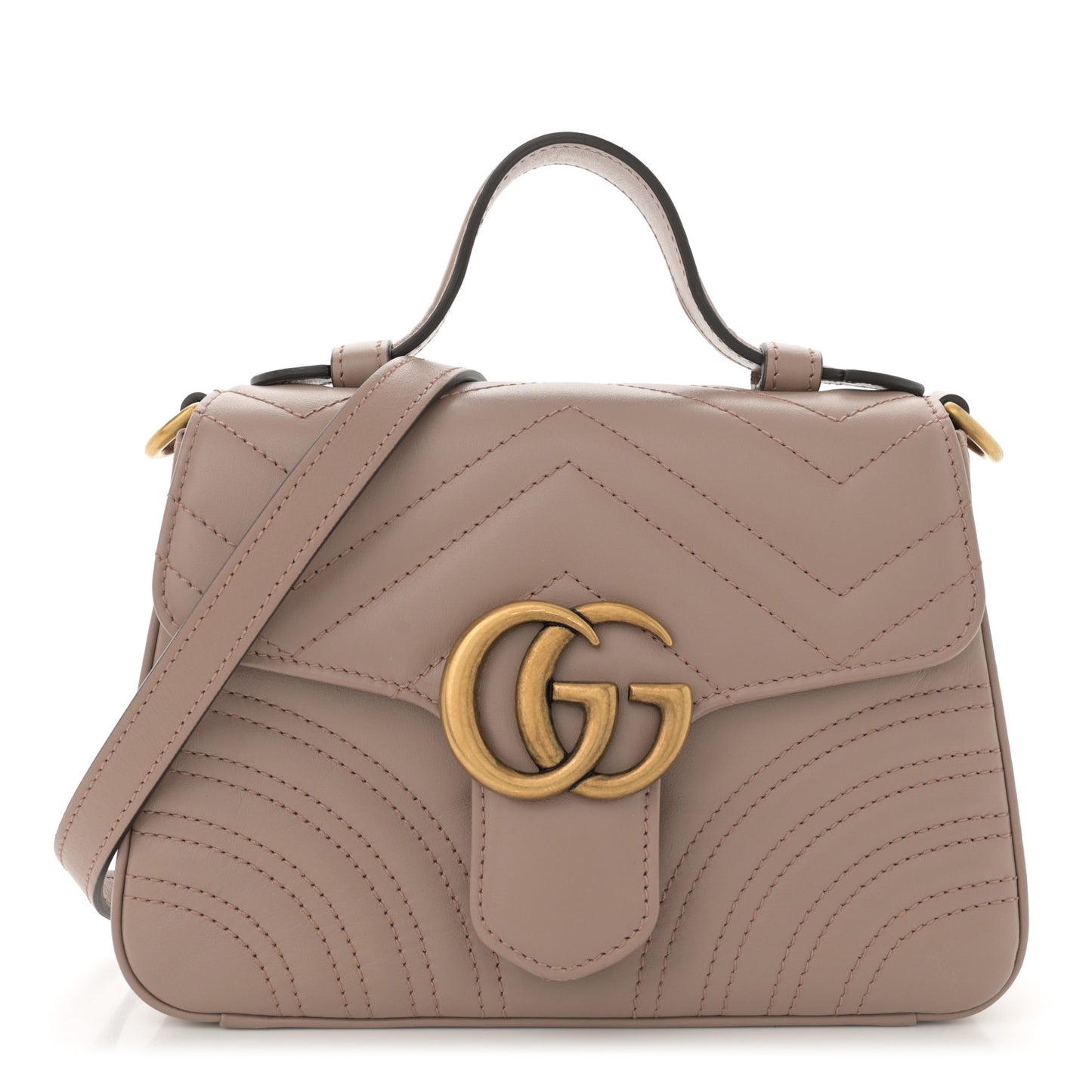 Calfskin Matelasse Mini GG Marmont Top Handle Shoulder Bag Porcelain Rose