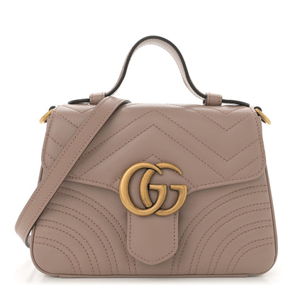 Gucci Calfskin Matelasse Mini GG Marmont Top Handle Shoulder Bag Porcelain Rose 1 of 12