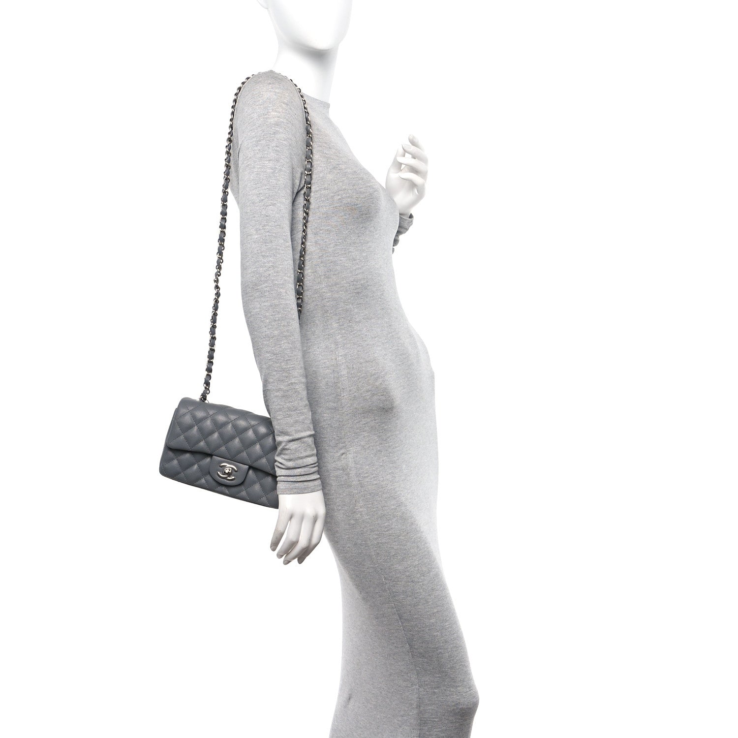 Chanel Caviar Quilted Mini Rectangular Flap Grey 2 of 12