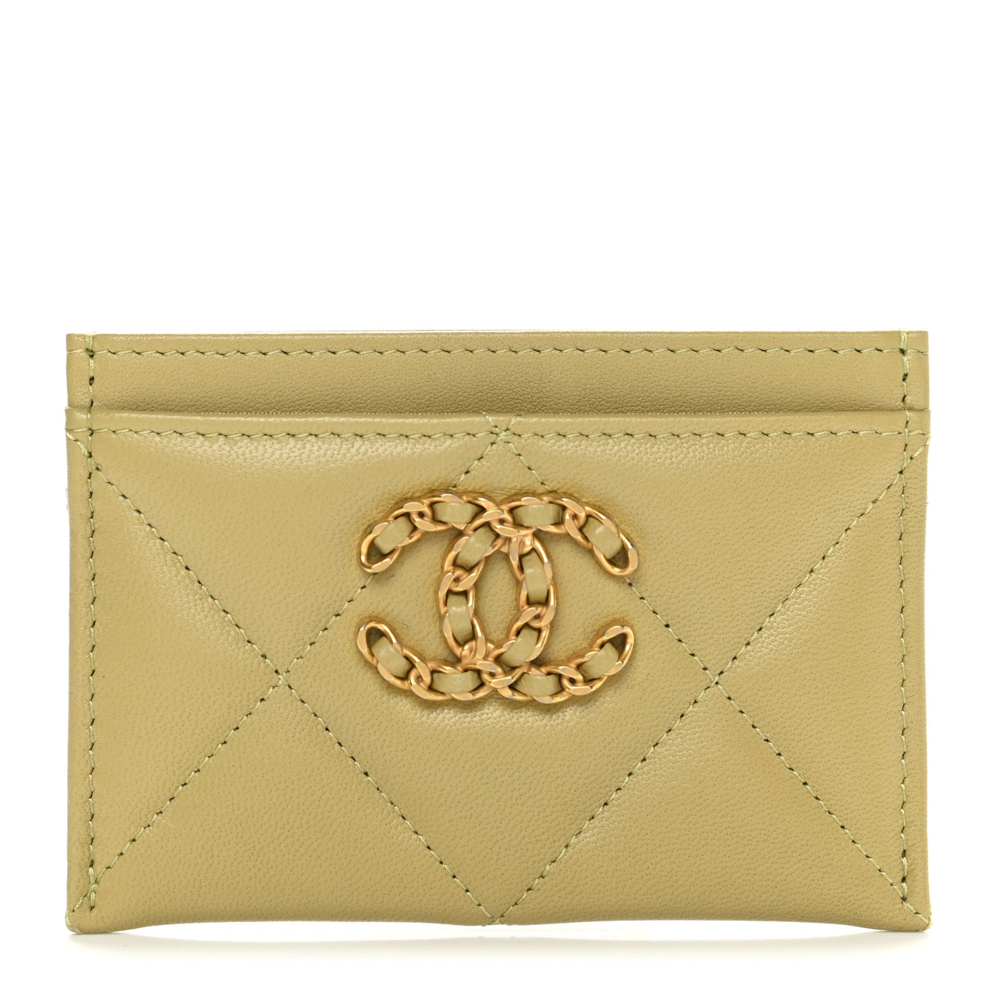 Lambskin Quilted Chanel 19 Card Holder Light Green