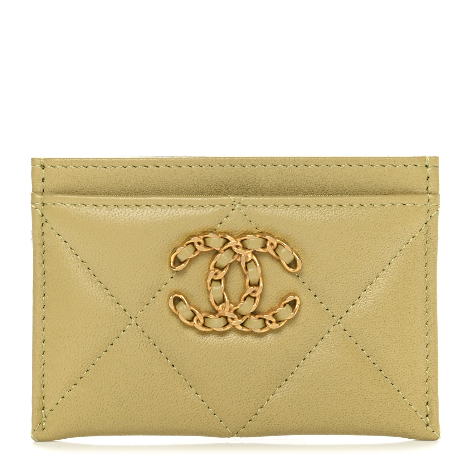 Chanel Lambskin Quilted Chanel 19 Card Holder Light Green 1 of 8