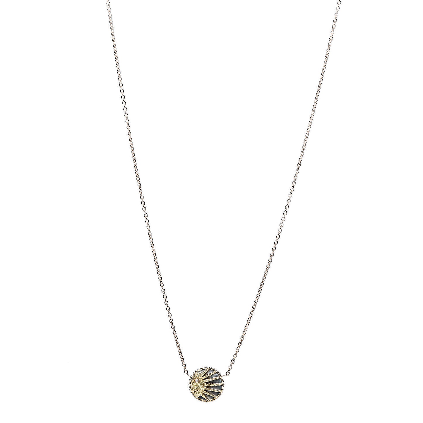 18K Yellow White Gold Black Onyx Mother of Pearl Diamond Rose Celeste Pendant Necklace
