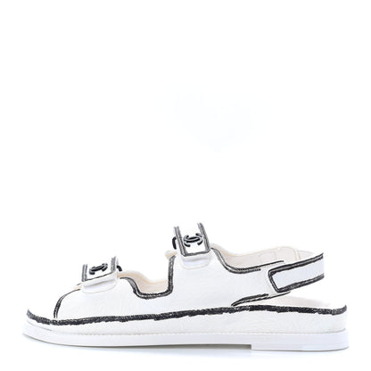 Chanel Printed Calfskin Velcro Dad Sandals 40 White Black 1 of 8