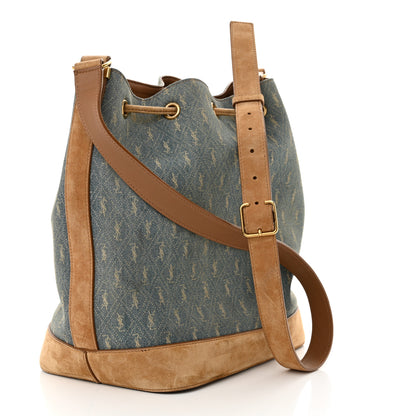 Saint Laurent Canvas All-Over Monogram Bucket Bag Denim 4 of 12