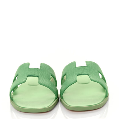 Hermes Epsom Oran Sandals 37.5 Vert Pomme 2 of 8