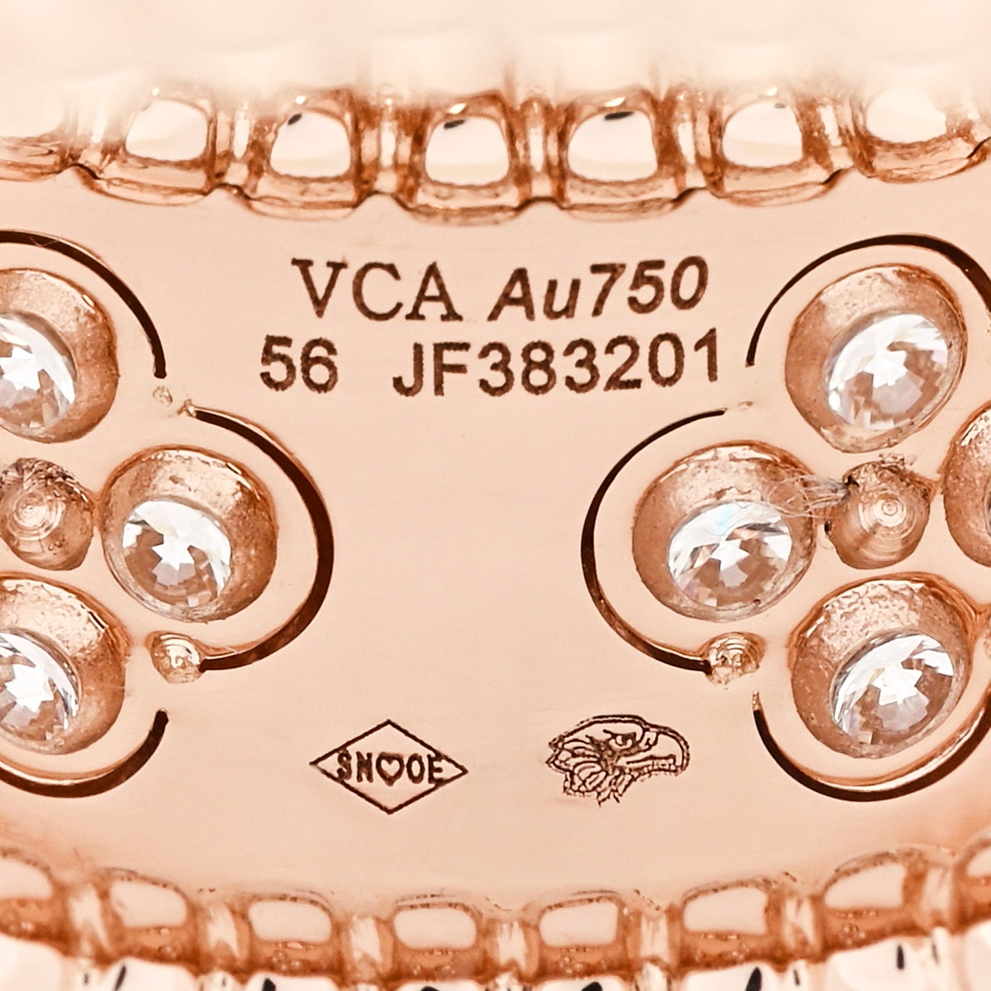 18K Rose Gold Diamond Medium Perlee Clovers Ring 56 7.75