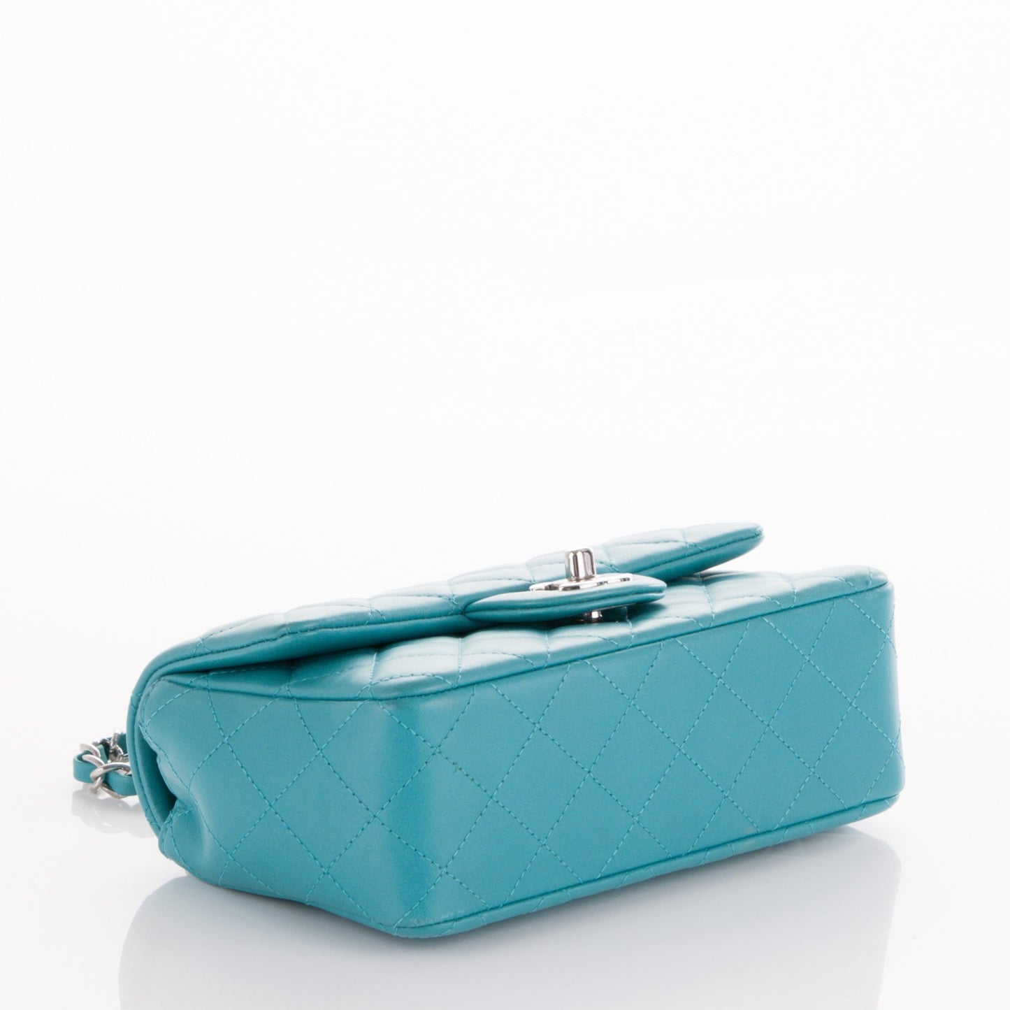 Lambskin Quilted Mini Rectangular Flap Turquoise