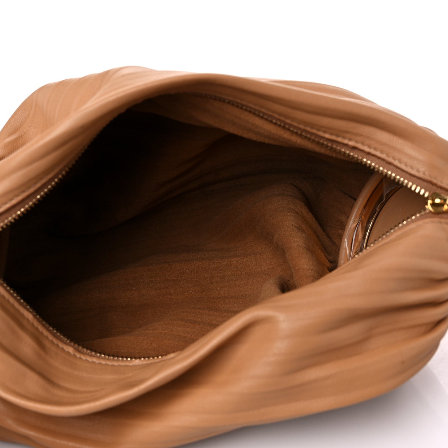 Lambskin Pleated Bracelet Pouch Shoulder Bag Warm Desert