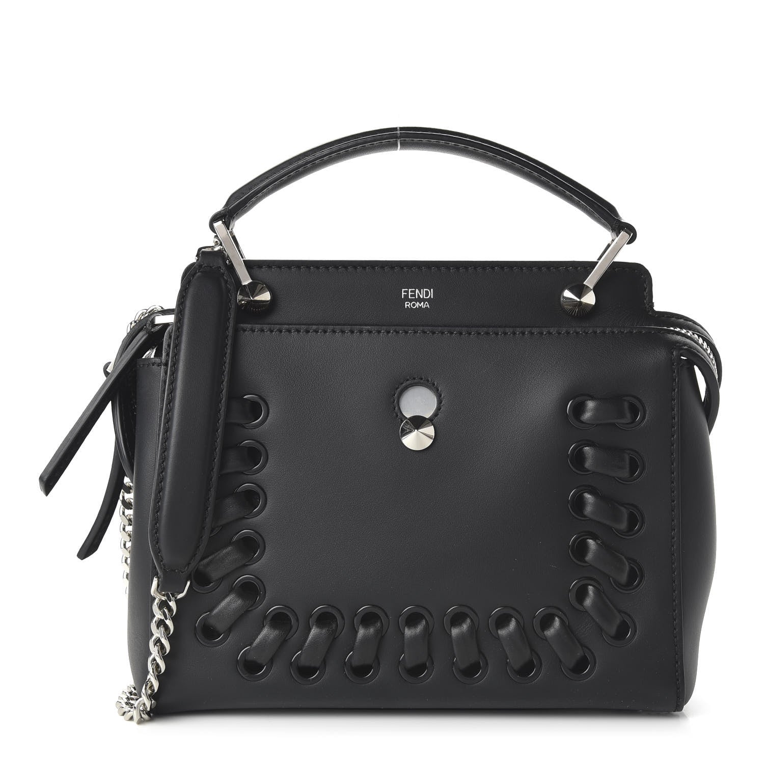 Fendi Vitello Baltico Dolce Nappa Lace Up Small Dotcom Click Chain Satchel Black 1 of 9