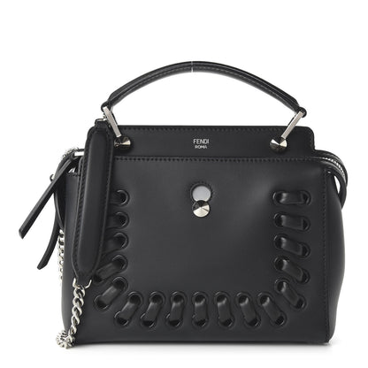 Fendi Vitello Baltico Dolce Nappa Lace Up Small Dotcom Click Chain Satchel Black 1 of 9