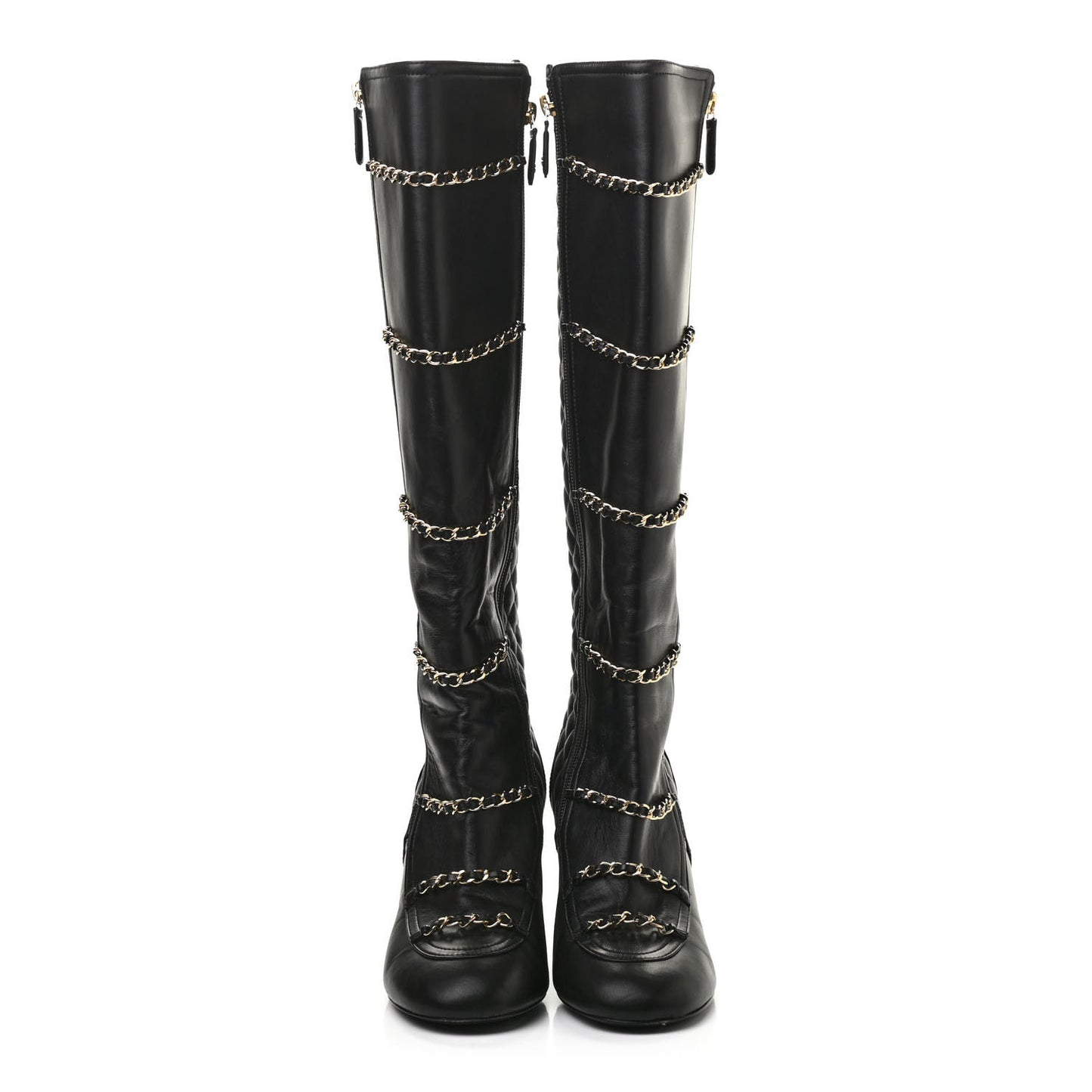 Lambskin Patent Calfskin Chained High Boots 39 Black