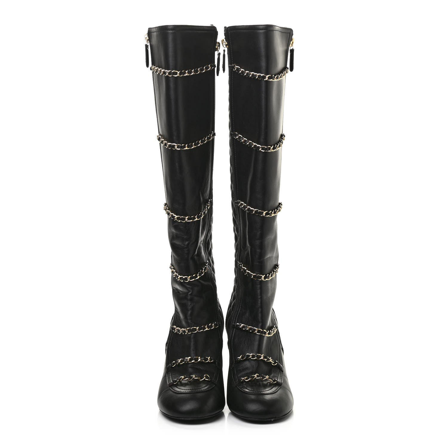 Chanel Lambskin Patent Calfskin Chained High Boots 39 Black 2 of 8