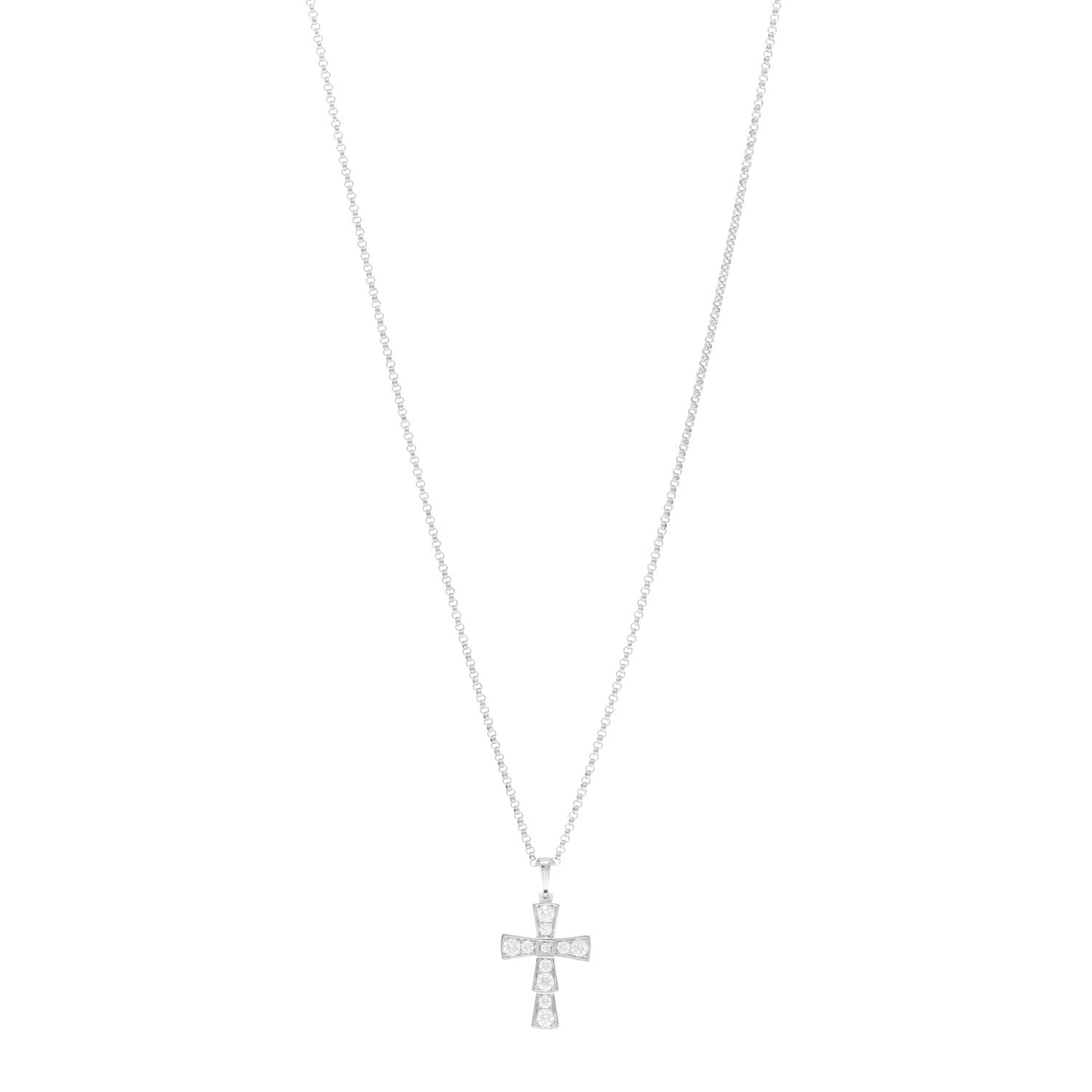 Bulgari 18K White Gold Diamond Croce Cross Pendant Necklace 1 of 5