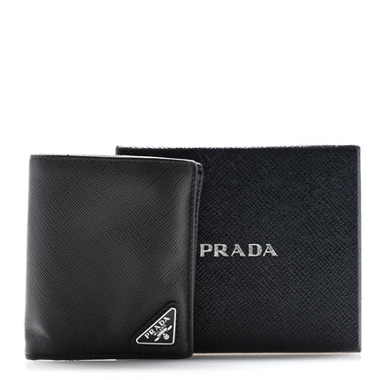 Prada Saffiano Triangle Bi-Fold Wallet Black 12 of 12