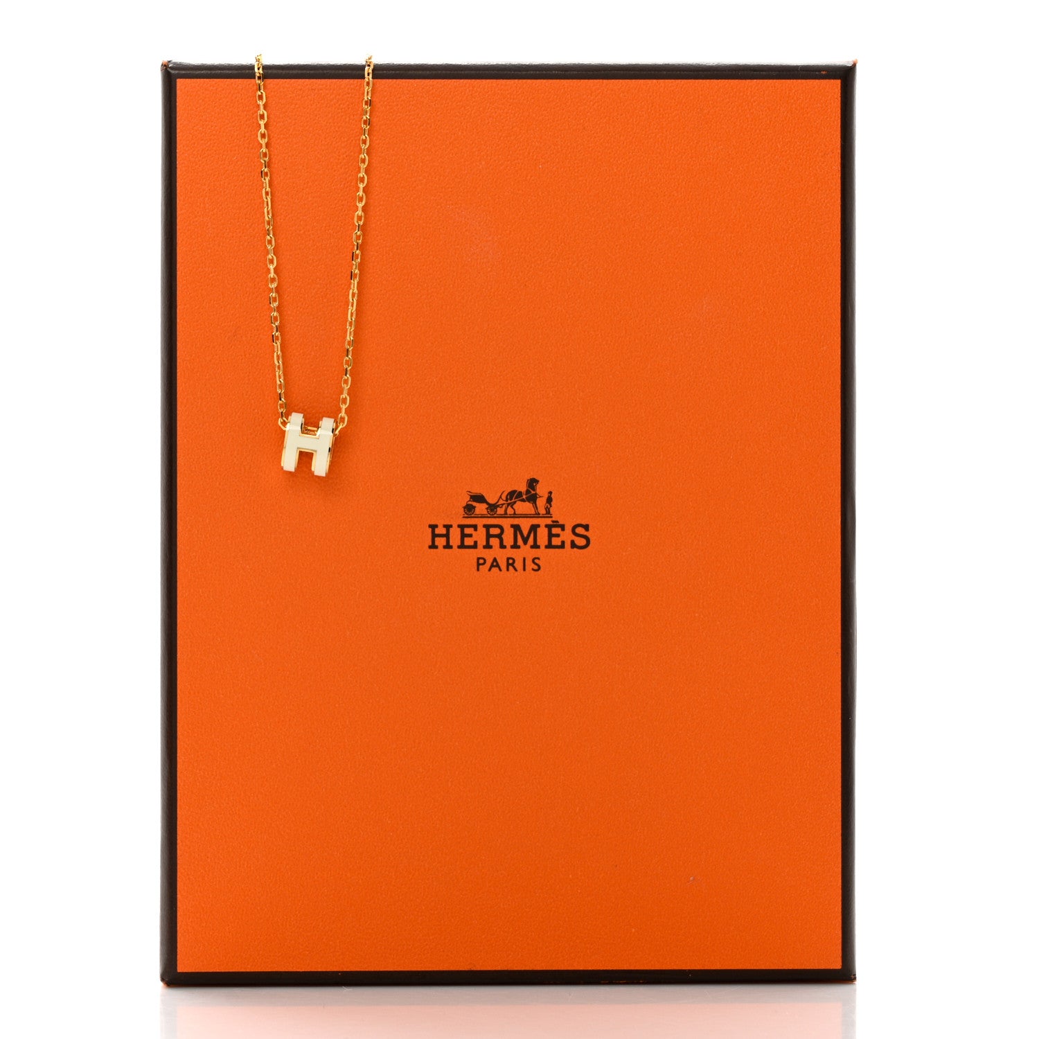 Hermes Lacquered Gold Mini Pop H Pendant Necklace White 7 of 7