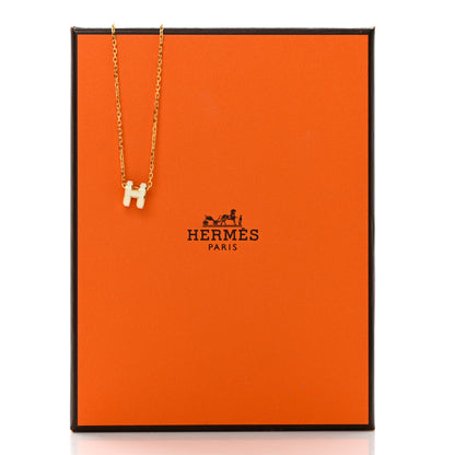 Hermes Lacquered Gold Mini Pop H Pendant Necklace White 7 of 7