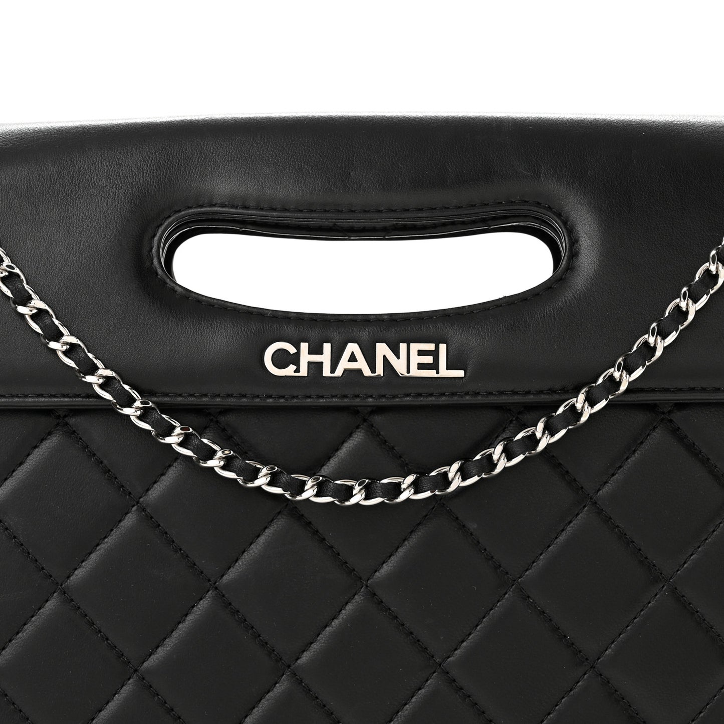 Lambskin Top Handle Logo Flap Black