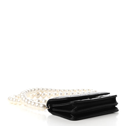 Chanel Calfskin Quilted Mini Maxi Pearls Wallet On Chain WOC Black 4 of 11