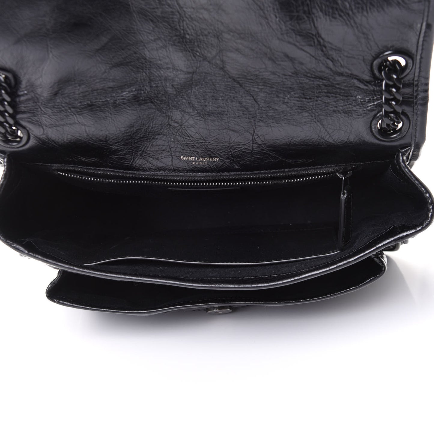 Crinkled Calfskin Matelasse Monogram Medium Niki Chain Satchel Black