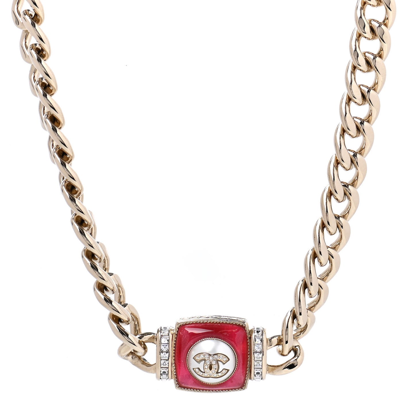 Metal Glass Pearl Strass CC Pendant Necklace Pink Gold