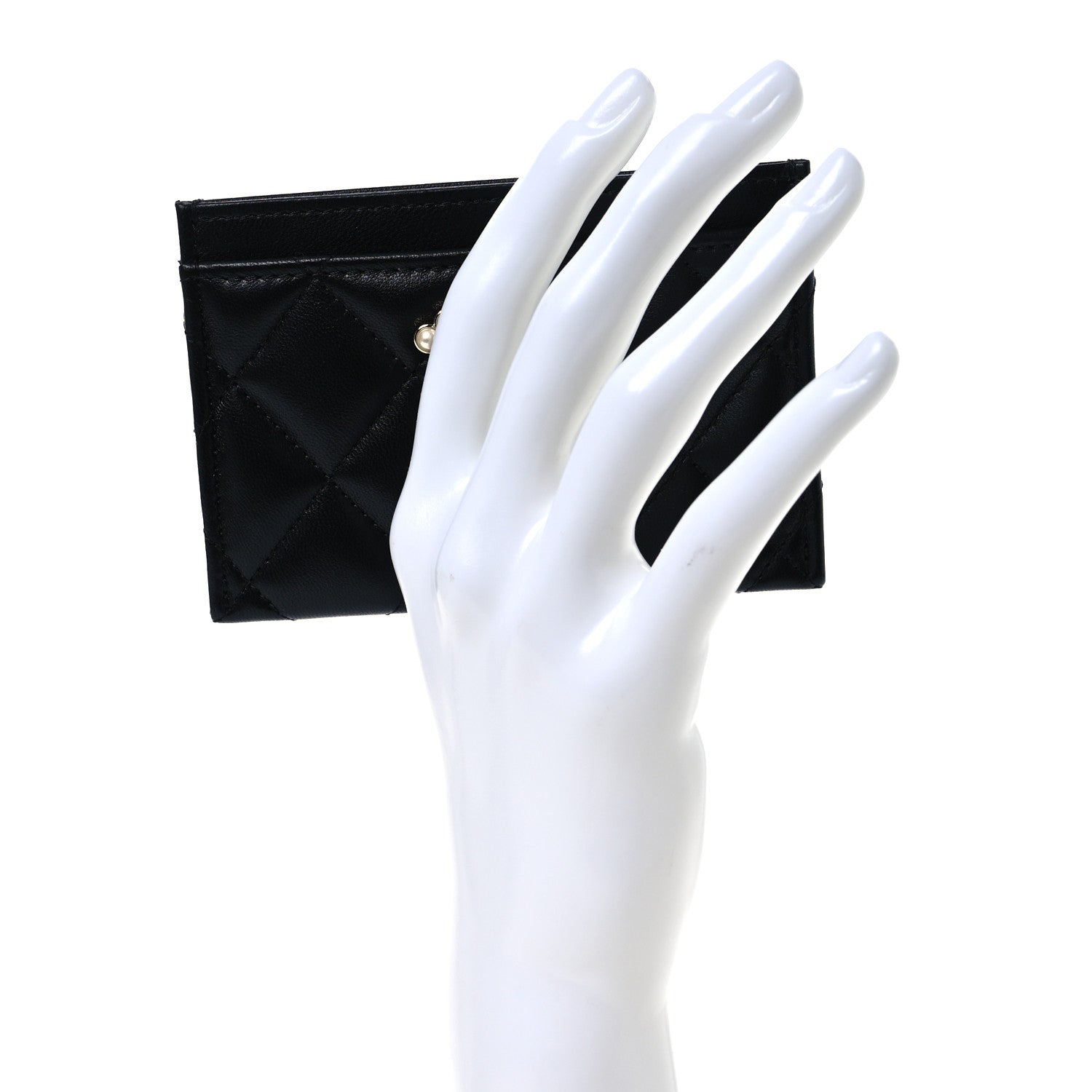 Chanel Lambskin Quilted Pearl CC Chanel Card Holder Black 2 of 9